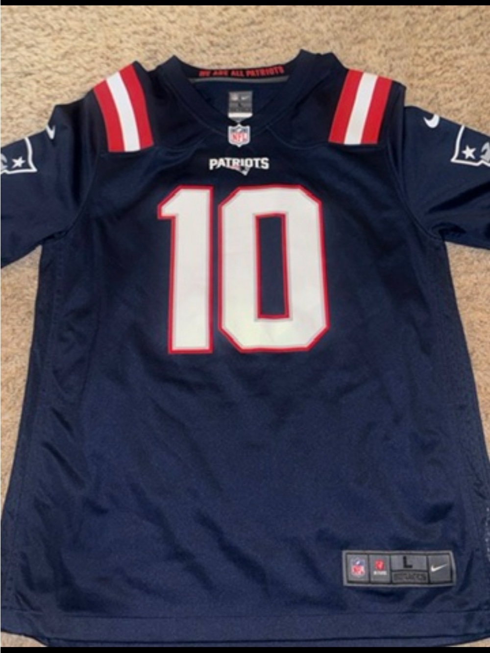 NFL Patriots Youth Navy Blue Football Jersey #10 with Red and White Accents